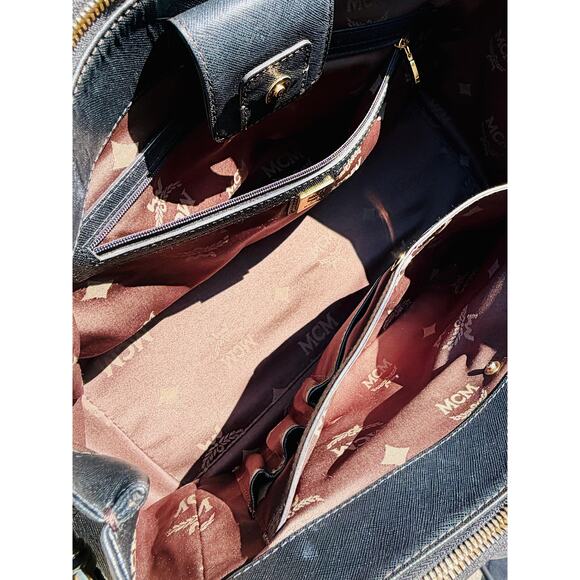 MCM Black Leather Top Handle Satchel Crossbody Bag | Authentic - Picture 7 of 9